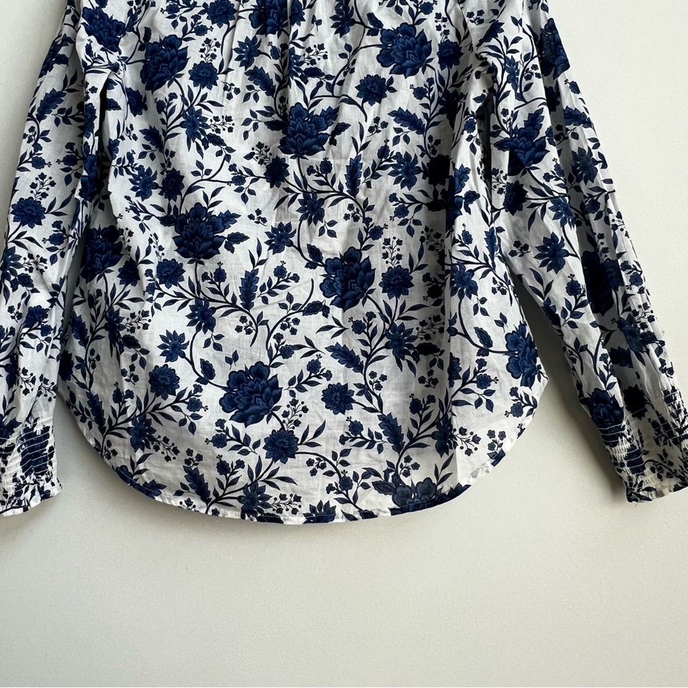 Talbots Popover Petite S Vibrant Floral Ruffle Trim Blouse Blue Coquette Cottage - Picture 11 of 11